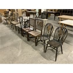 Collection of chairs to include, two wheel backs, Georgian corner commode chair, two 19th century solid seat, three bedroom chairs, vintage office and two others (11) - THIS LOT IS TO BE COLLECTED BY APPOINTMENT FROM THE OLD BUFFER DEPOT, MELBOURNE PLACE, SOWERBY, THIRSK, YO7 1QY