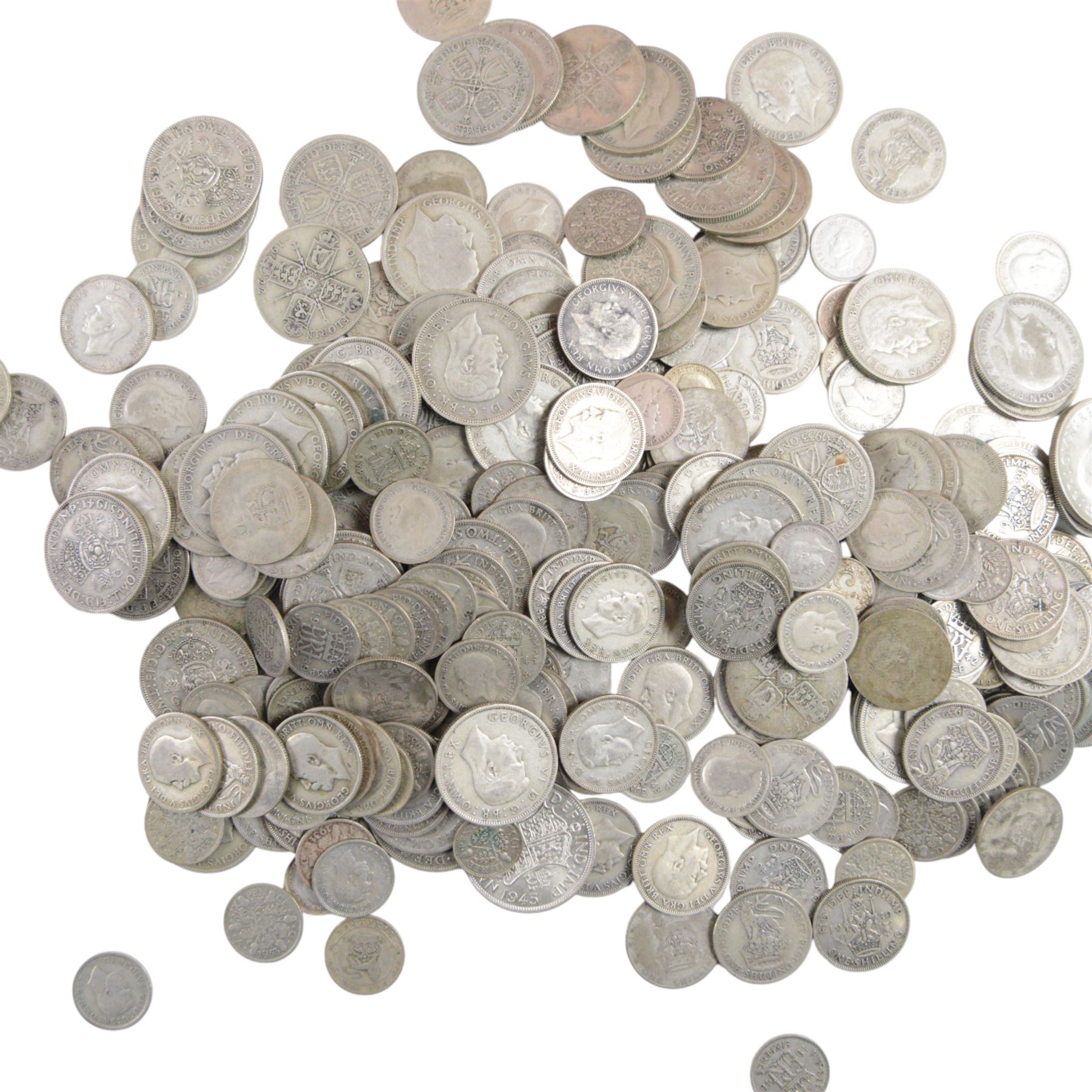 Approximately 1580 grams of Great British pre-1947 silver coins