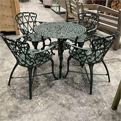 Cast aluminium garden table and four chairs painted in green - THIS LOT IS TO BE COLLECTED BY APPOINTMENT FROM DUGGLEBY STORAGE, GREAT HILL, EASTFIELD, SCARBOROUGH, YO11 3TX