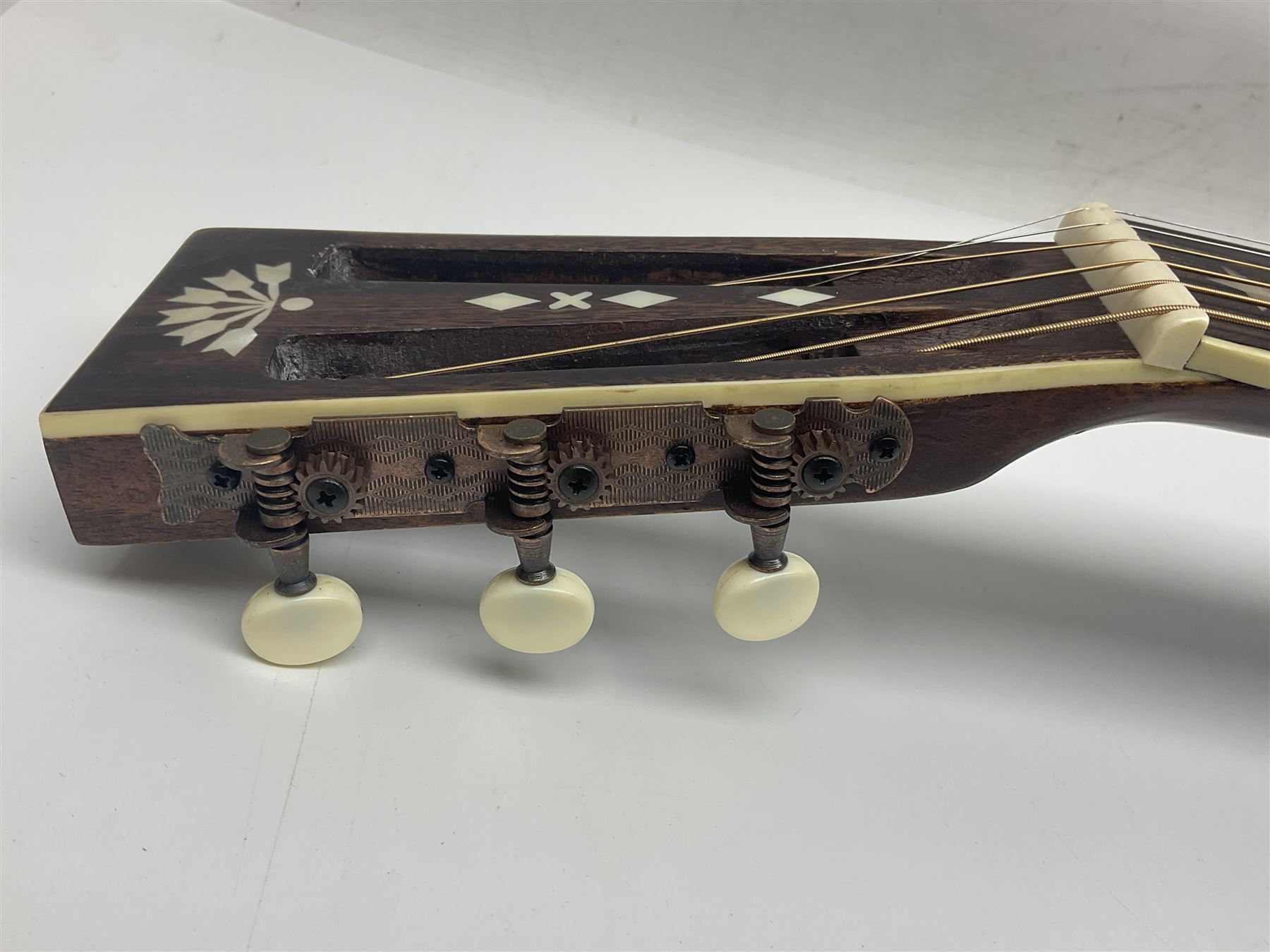 Indonesian crafted re-issue of an early Washburn Parlour guitar, model P314KK, bearing 125 years celebration label dated 2008; serial no.01120400171; L95cm; in Washburn case