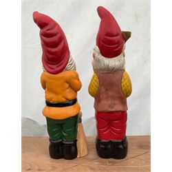Pair of large indoor or outdoor painted garden gnomes  - THIS LOT IS TO BE COLLECTED BY APPOINTMENT FROM DUGGLEBY STORAGE, GREAT HILL, EASTFIELD, SCARBOROUGH, YO11 3TX