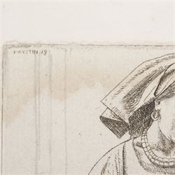 Frederick George Austin (British 1902-1990): A Woman on her Houseboat and  The Tavern Maid and Patron, two drypoint etchings signed in the plate and inscribed in pencil max  14cm x 11cm (2) (unframed) 
Provenance: direct from the granddaughter of the artist