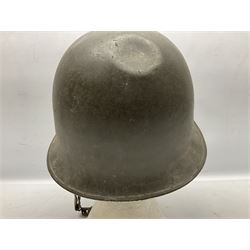 French Algerian War Red Cross steel helmet, marked 'CP ICA Esperaza 1955'; green finish with crudely painted Red Cross logo to the front
