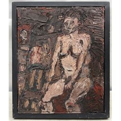 Barry De More (Northern British 1948-2023): 'First Time Sitting', oil impasto on cardboard, signed titled and dated 2017 verso 42cm x 34cm
Notes: Acclaimed as one of the North's greatest expressionist artists, Barry De More (1948-2023) used a heavy impasto style to transfer his love of Yorkshire landscapes, townscapes and people to canvas. His work sits comfortably in the company of work by Kossoff and Auerbach, selling to collectors in the UK and overseas. De More's work can be found in the permanent collection of work by Northern Artists at Dean Clough, one of the UK's largest contemporary art galleries.