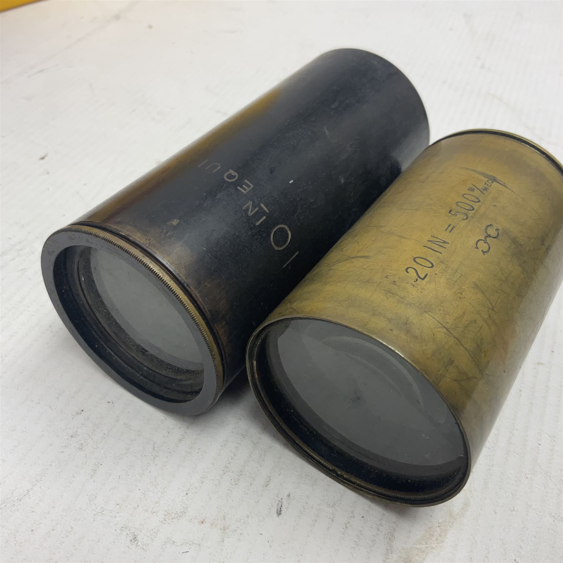 Selection of Brass Camera Lenses, to include Ross London lens 8 1/2 x 6 1/2, Beck Symmetrical lens, etc together with lens holders 