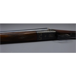  AYA 25 12 bore side by side twin trigger auto safety ejector shotgun with name and scroll engraved lock, 63.5cm barrels stamped 12-70 1190, 18.8 18.6 900kg, No.451565 chequered walnut grip and forend, 106cm, in Sacar carry case: SHOTGUN CERTIFICATE REQUIRED  