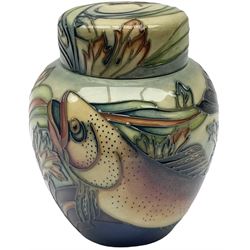 Moorcroft ginger jar, decorated in the Trout pattern designed by Philip Gibson, with impressed and painted marks beneath, including date symbol for 1999, H15cm.
