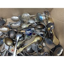 Quantity of silver-plate and enamel souvenir spoons, together with other examples