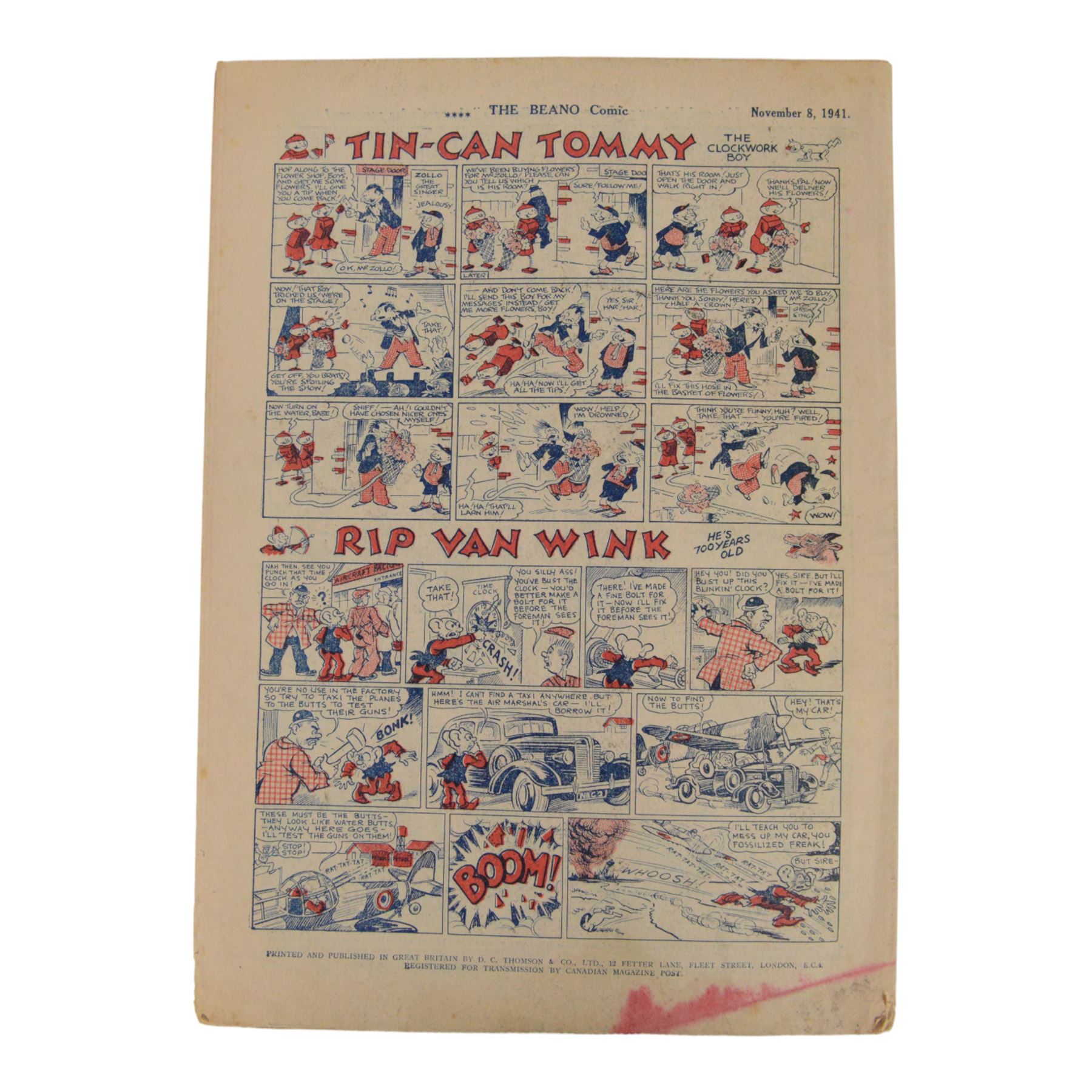 Seven 1940s and 50s The Beano comics, including 1941 issue no.166 propaganda war issue, with Big Eggo black-out cover, 1948 issue no.329, 1949 issue no.368, 1949 issue no.379, 1950 issue no.398,  1950 issue no. 424 and 1954 issue no. 603