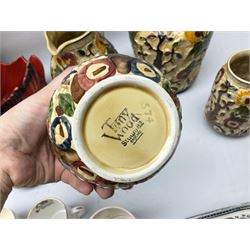 Tony Wood Indian Tree pattern jug and three vase, together with pair of Old Tupton Ware square baluster vases, and other ceramics, in two boxes