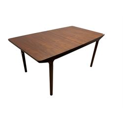 Tom Robertson for AH McIntosh & Co of Kirkaldy - mid-20th century teak extending dining table, rectangular top with rounded corners, concealed integrated double leaf, raised on tapered supports, metal label to underside of leaf