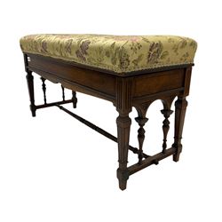 Edwardian walnut duet stool, hinged upholstered top