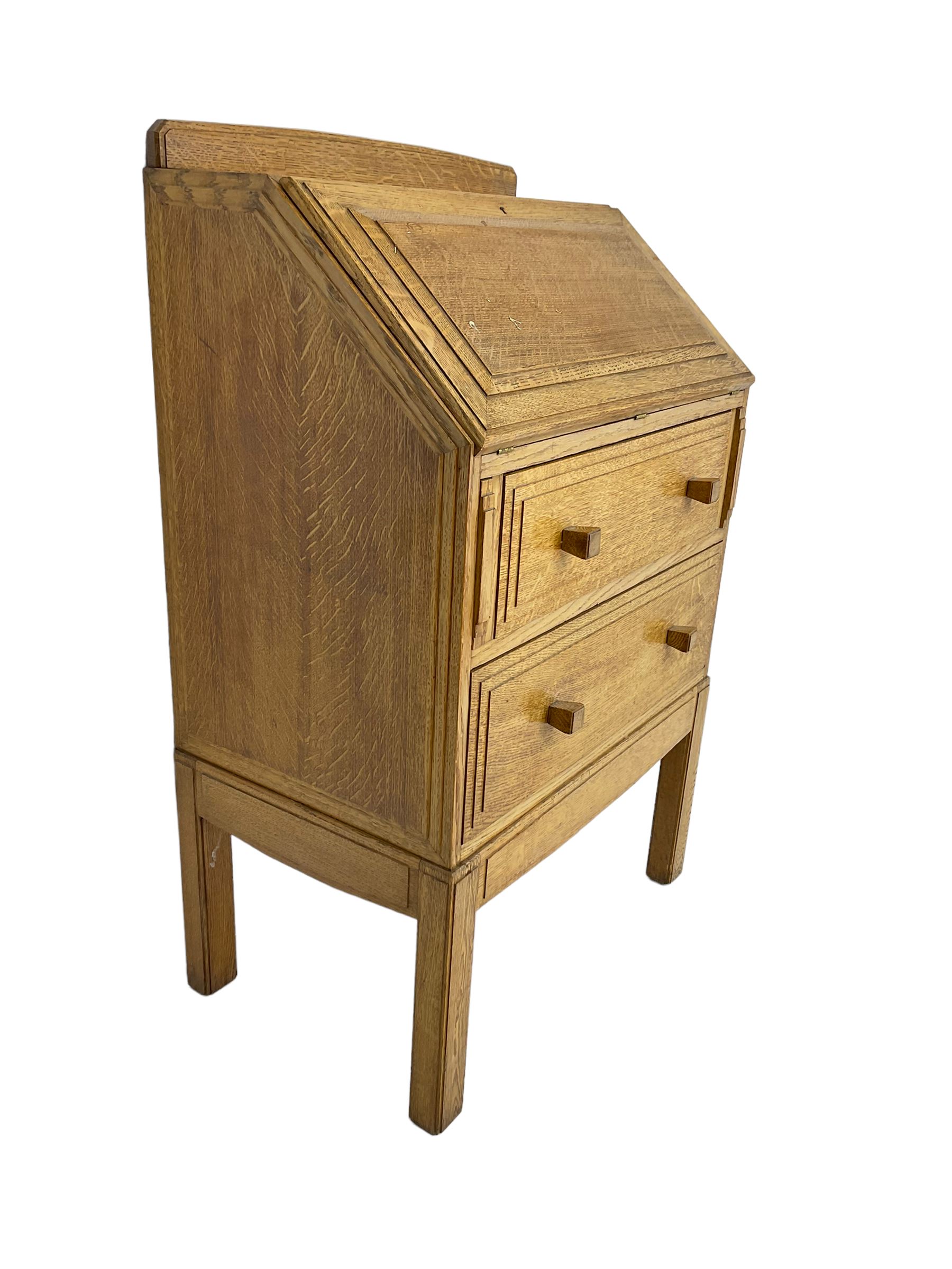 1930's Art Deco period oak bureau, fitted fall front and two drawers