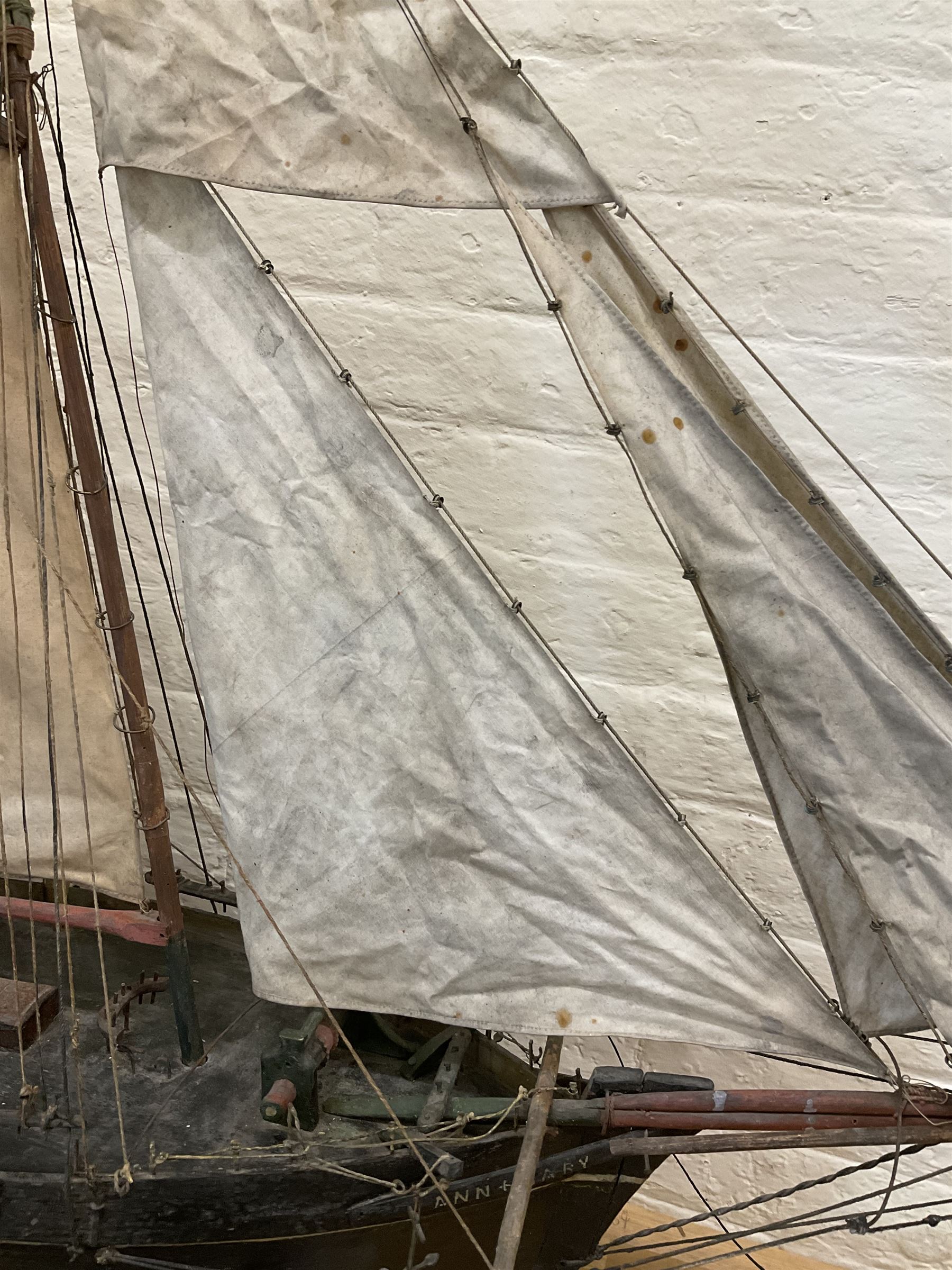 Late Victorian scratch built model of 18th century ship in full sail with the name Ann & Mary painted to the hull, upon a wooden stand, H128cm