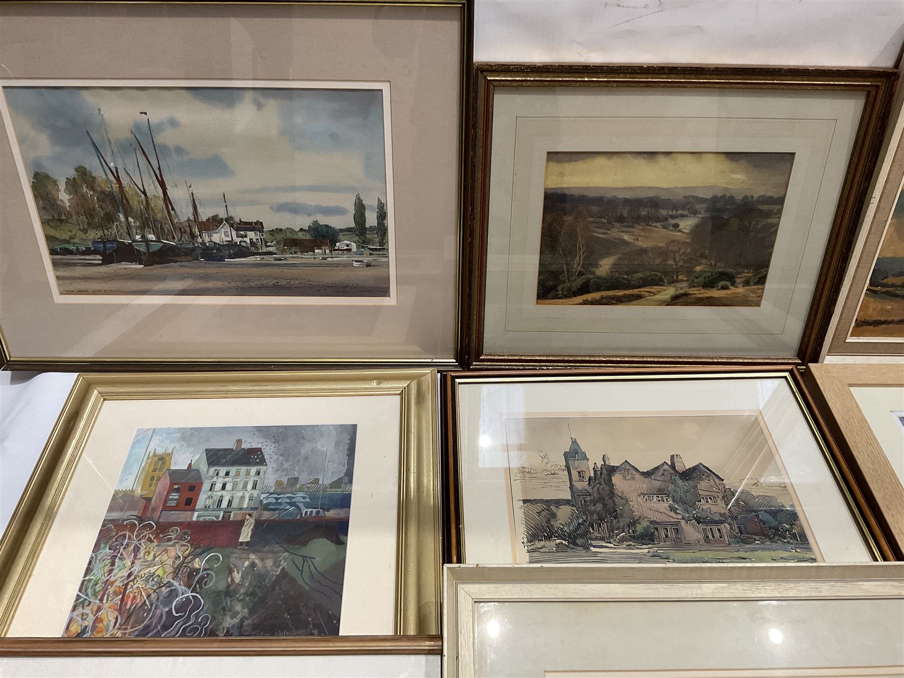 Collection of paintings in various media, artists including Michael Norman, Frank Corbyn Price, E Scott Jones, Frederick Clive Newcombe, Celia Wilson, and an unsigned oil on board (qty)