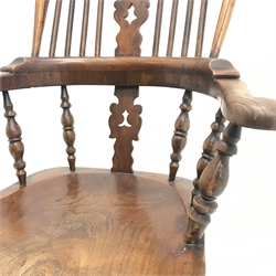 19th century ash and elm high back Windsor chair, W69cm