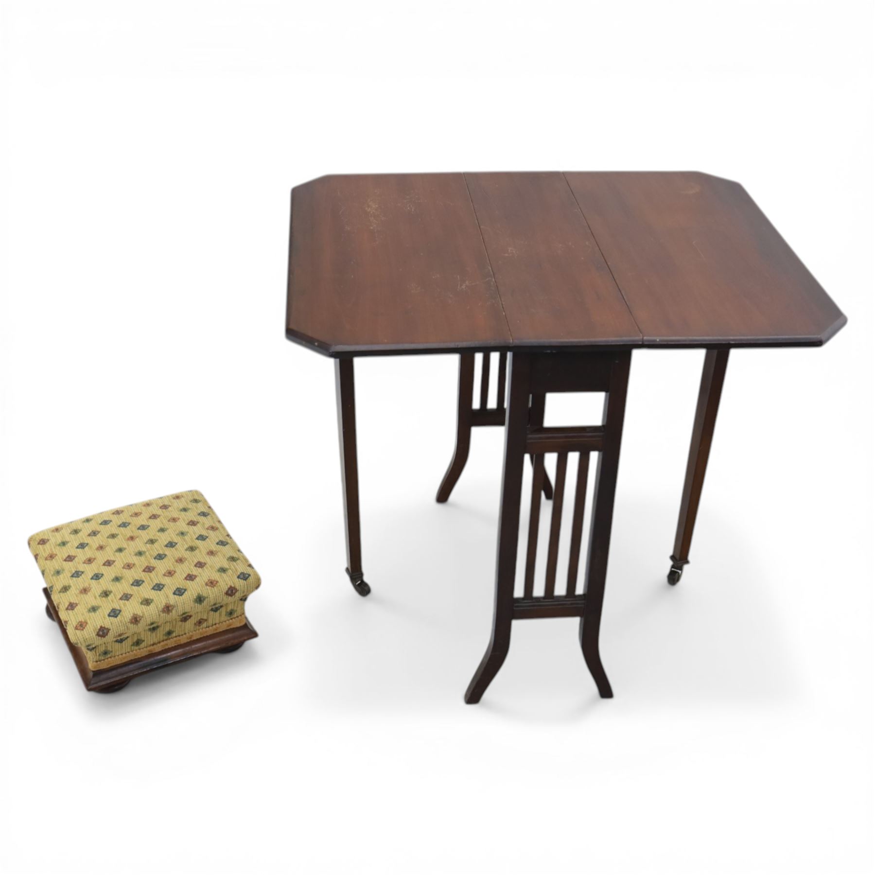 Small Pembroke table and upholstered kneeling stool (Stool: 29cm x 29m x 14cm)