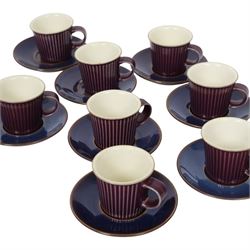 Denby Storm eight coffee cups and saucers, napkin holders and coasters , together with four jet wine glasses