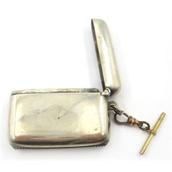 Silver vesta, napkin clip, rattle and silver handled paper knife  