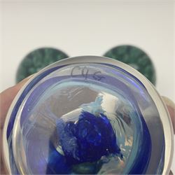 Pair of Victorian green glass dump paperweights with air bubble inclusions, together with Caithness paperweight and three other paperweights, dump H15cm