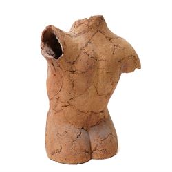 English School (Contemporary): Three Female Torsos, set of clay and sand hollow sculptures, approx H38cm (3)