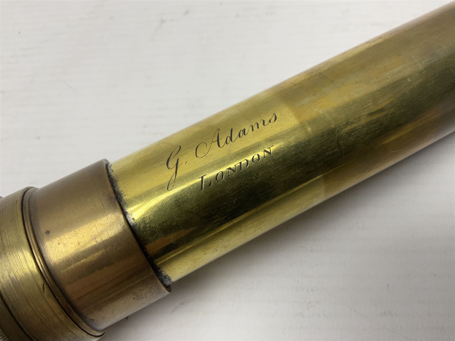 G Adams of London, single draw mahogany bound brass telescope, engraved G Adams of London, extended L116cm
