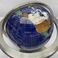 Polished hardstone terrestrial globe, H33cm