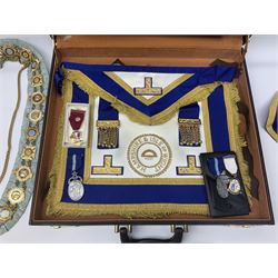 Masonic regalia including jewels, apron etc housed in two cases