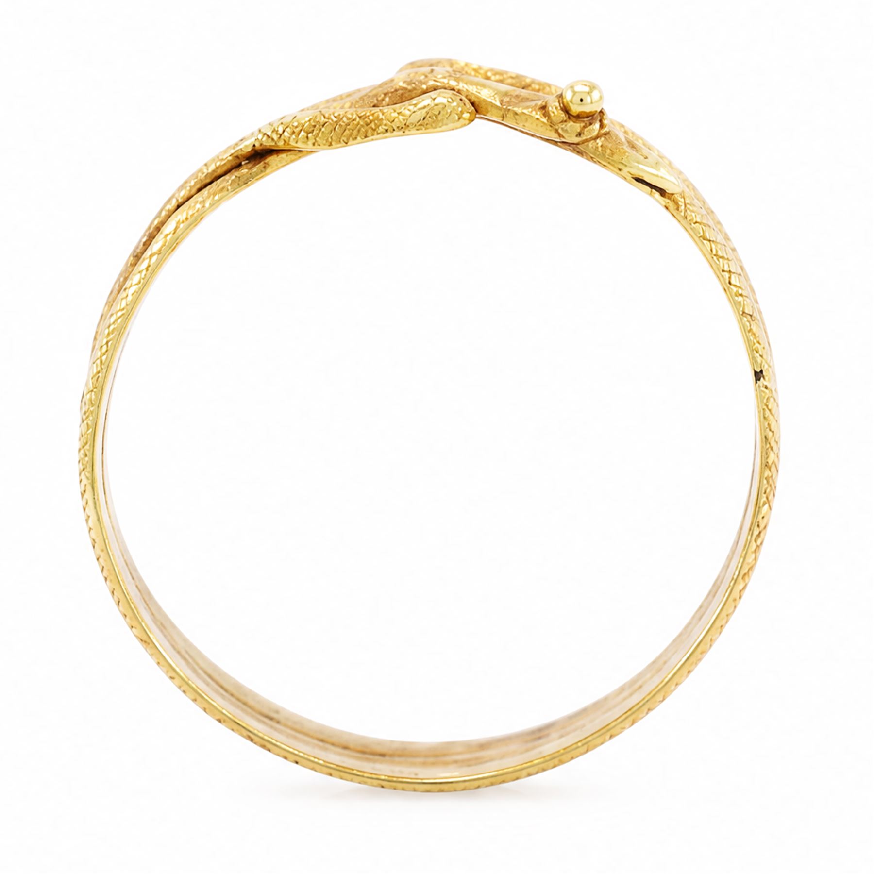19th century 18ct gold coiled snake ring, the body with textured decoration