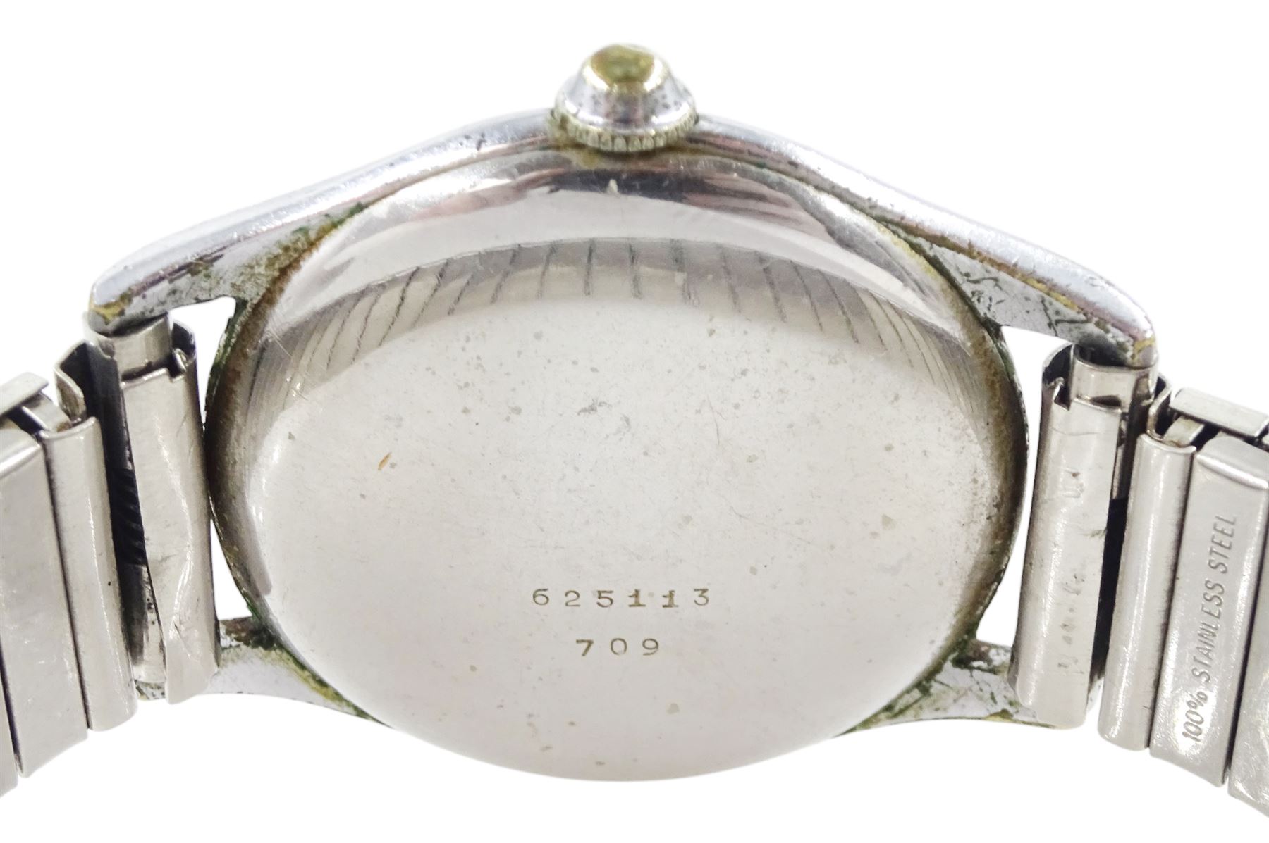 Tudor gentleman's plated manual wind wristwatch, Ref. 709, case No. 625113, dial with Arabic hour markers and subsidiary seconds dial, on expanding stainless steel strap