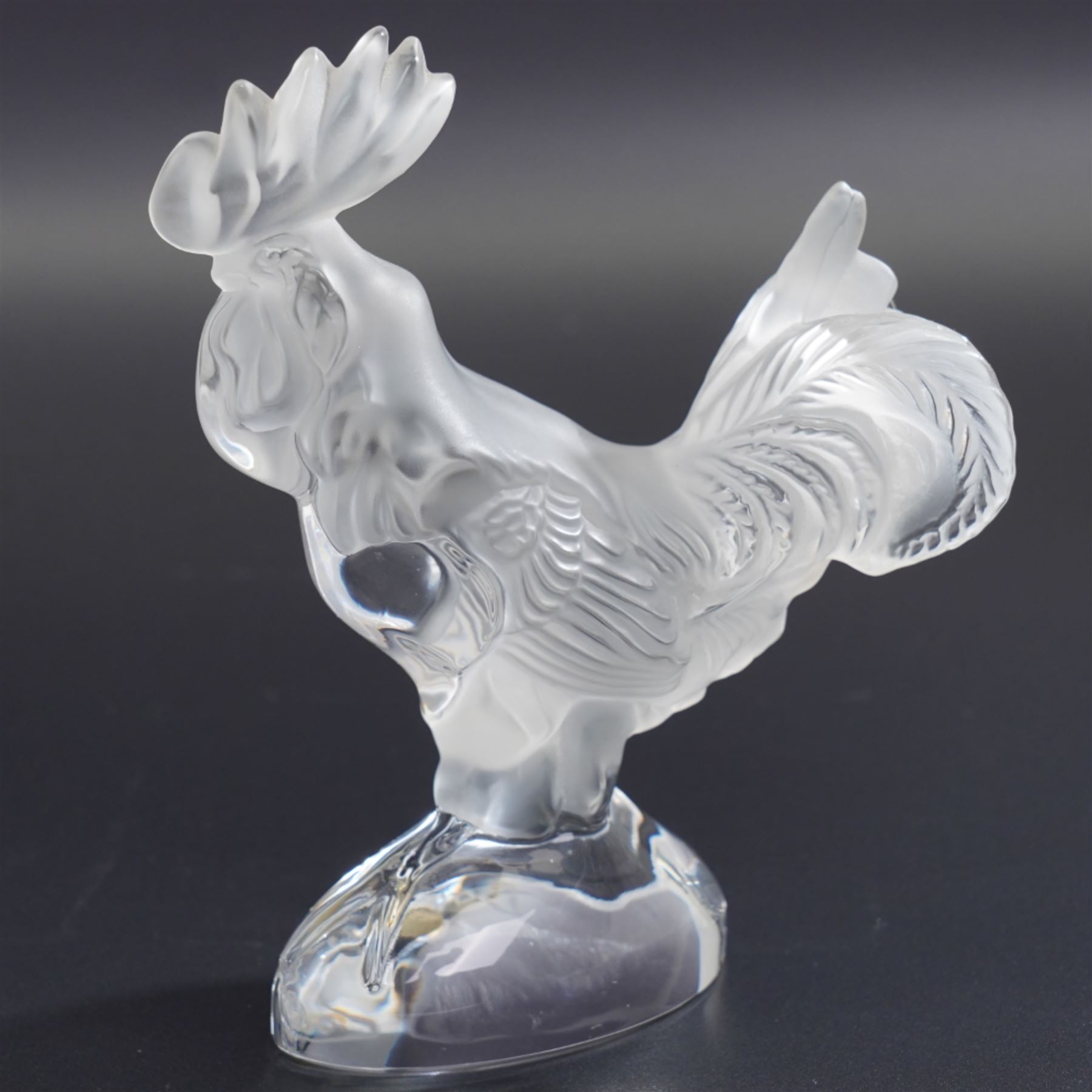 Daum France frosted glass Cockerel, signed to base, in original box, H12.5cm