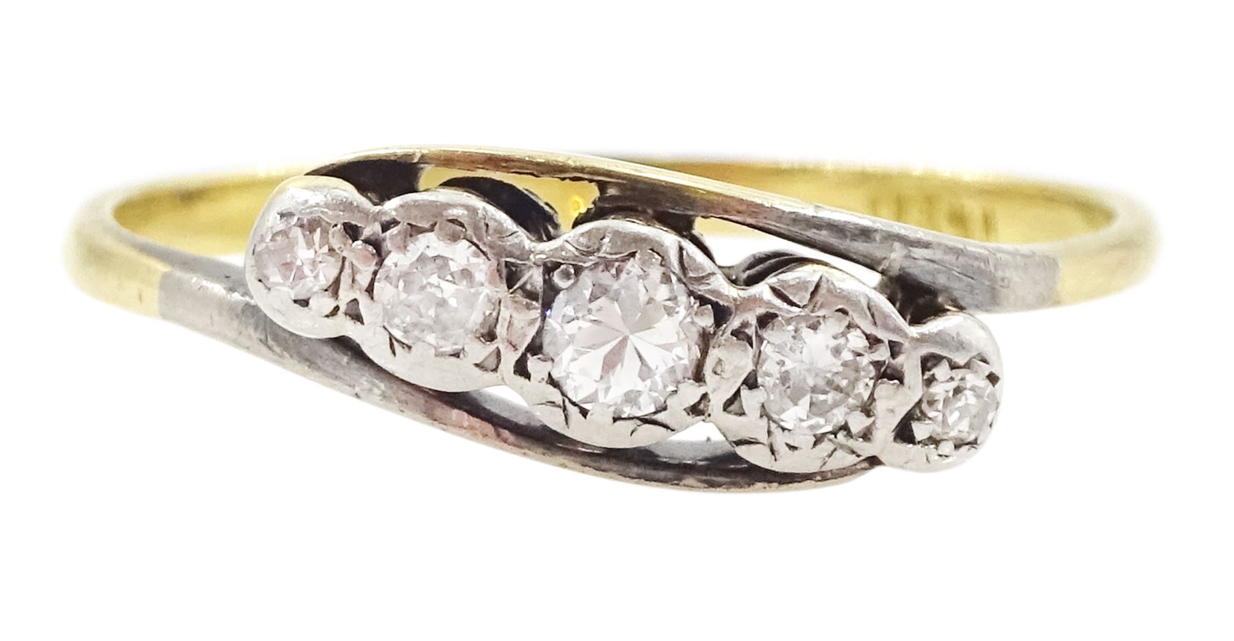 18ct gold illusion set, five stone diamond ring, stamped