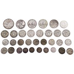 World silver coins including United States of America 1942 Liberty half dollar, Australia 1953 florin Netherlands 1959 two and a half gulden etc. total weight approx. 157 grams