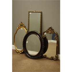  Early 20th century oval bevel edged mirror, rectangular gilt framed mirror, ornate gilt framed wall mirror and an oval mirror with ornate pediment  