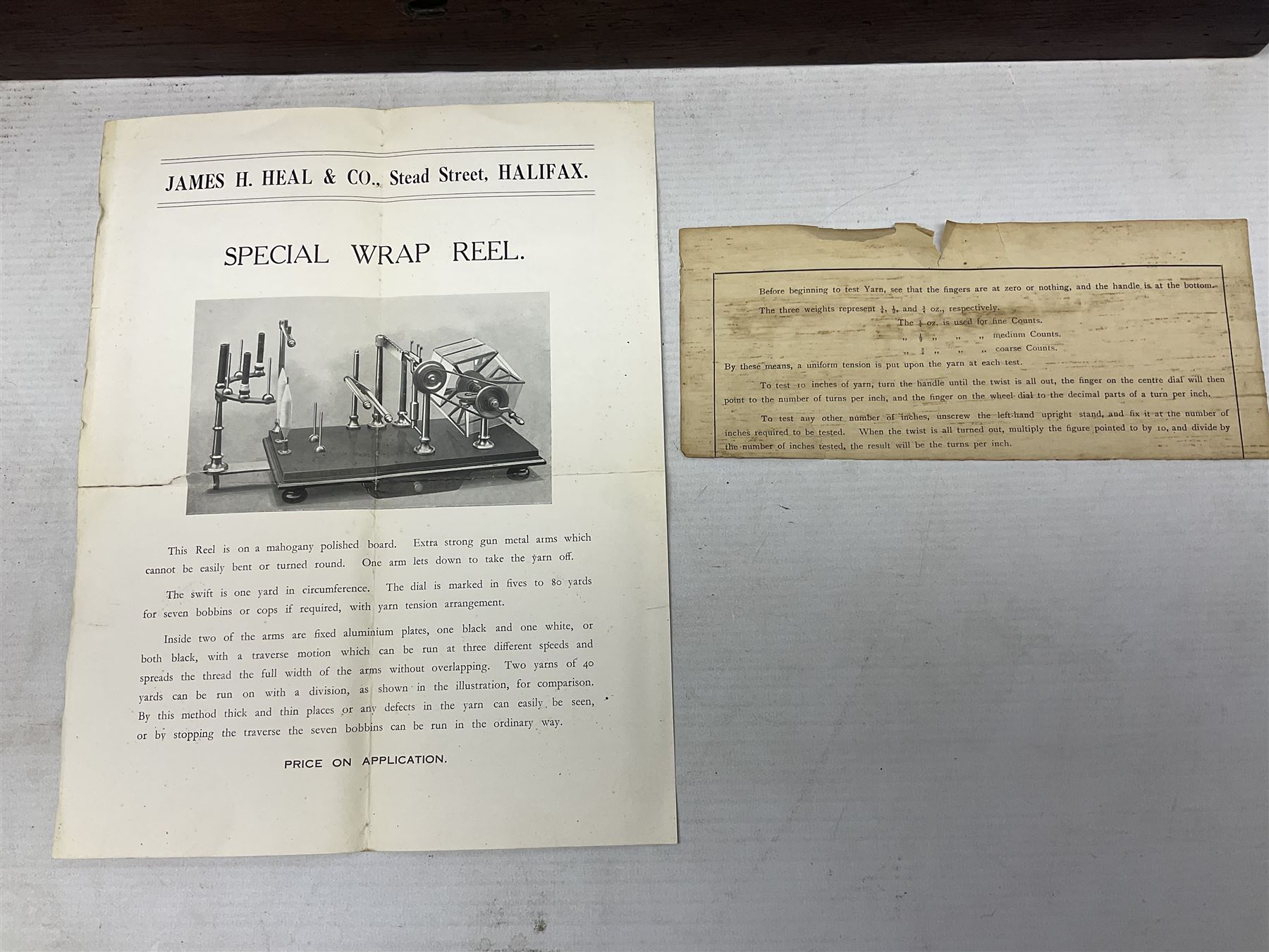 Early 20th century worsted spinners walnut and brass twist tester by J.H. Heal Maker Halifax L61cm; in original box with paperwork