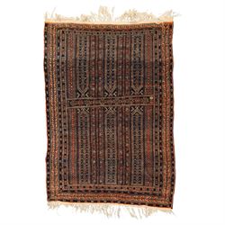 North Persian indigo ground tribal rug, the field decorated with stylised geometric motifs...
