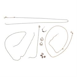 9ct gold jewellery, including three chains, chain links and single earring