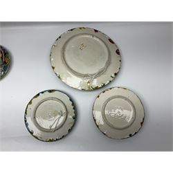 Five 20th Century Portuguese Palissy style Majolica wall plates, all depicting crustaceans to the centre modelled in relief surrounded by encrustations and shells, both with impress marks beneath, largest D29cm