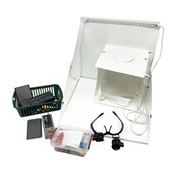 Jewellery testing equipment, to include DiamondNite Tester, digital scales, loupe glasses, loupes, two photo light boxes etc 
