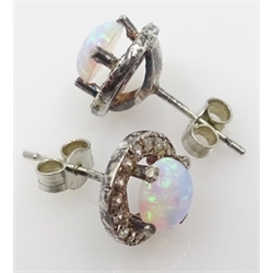  Pair of silver opal and stone set ear-rings   