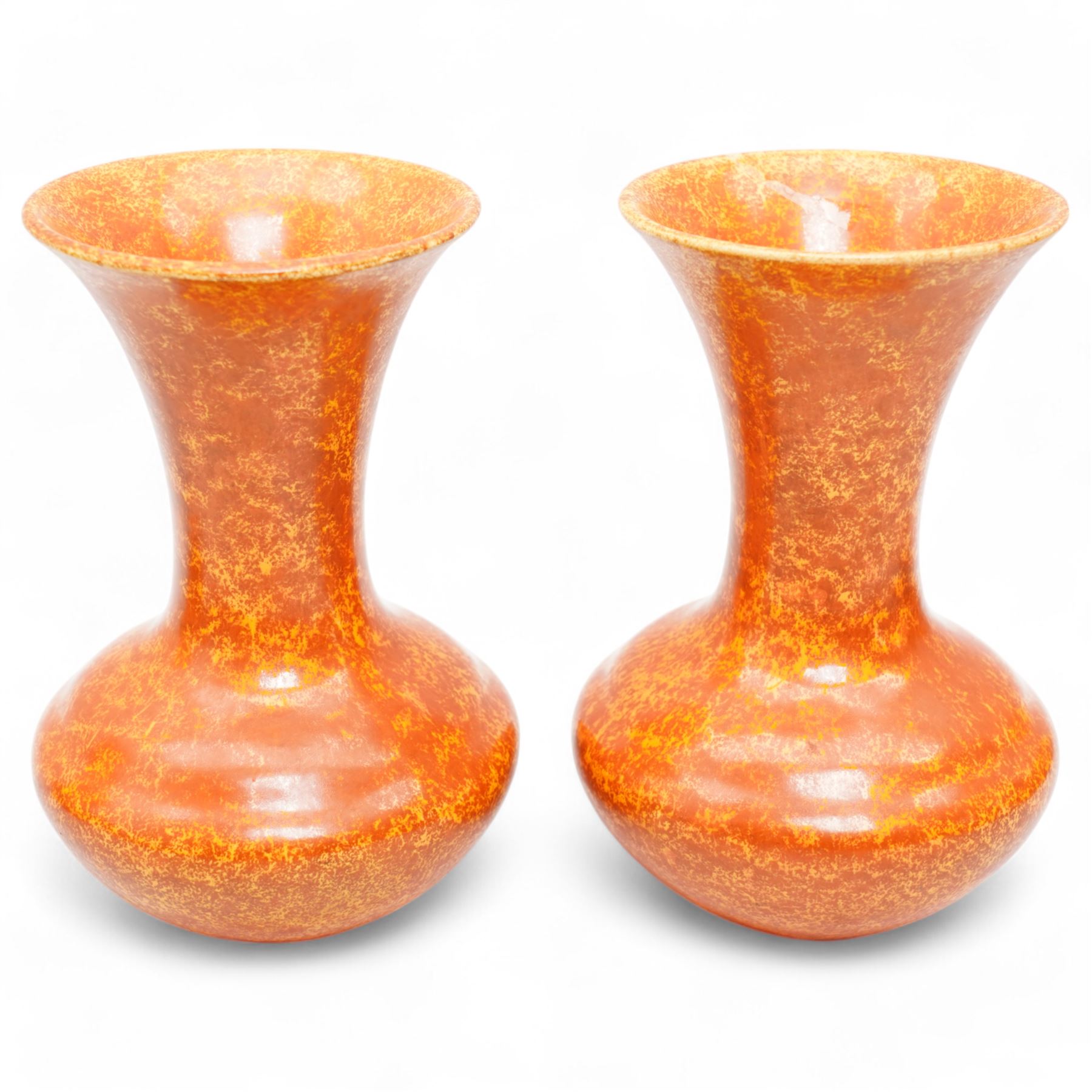Collection of Pilkington Royal Lancastrian mottled orange vases, impressed marks to base, largest H17cm (3)