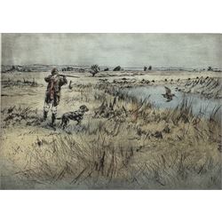 Henry Wilkinson (British 1921-2011): Shooting Snipe, coloured drypoint etching signed and numbered 56/200 in pencil 27cm x 36cm