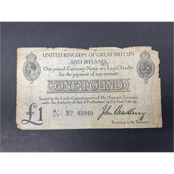 United Kingdom of Great Britain and Ireland Bradbury second issue one pound banknote ‘K1 17 No. 03949’