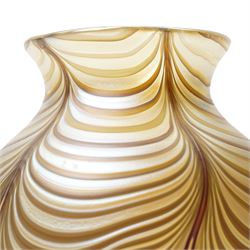 Okra art glass vase, by Richard P Golding, iridescent gold with stylised wave design, inscribed on base 'Okra 94 AG.7 No.1 R.P. Golding' H12.5cm