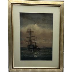 William Thomas Nichols Boyce (British 1858-1911): Paddle Steamer and Sailing Ship by Moonlight, watercolour signed and dated 1902, 49cm x 34cm