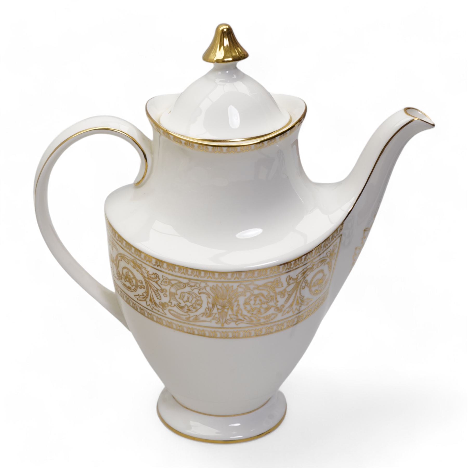 Minton 'Jubilee' pattern dinner and tea wares comprising seven dinner plates, six side plates, twelve tea plates, coffee pot, eight teacups & twelve saucers, sugar bowl and milk jug 