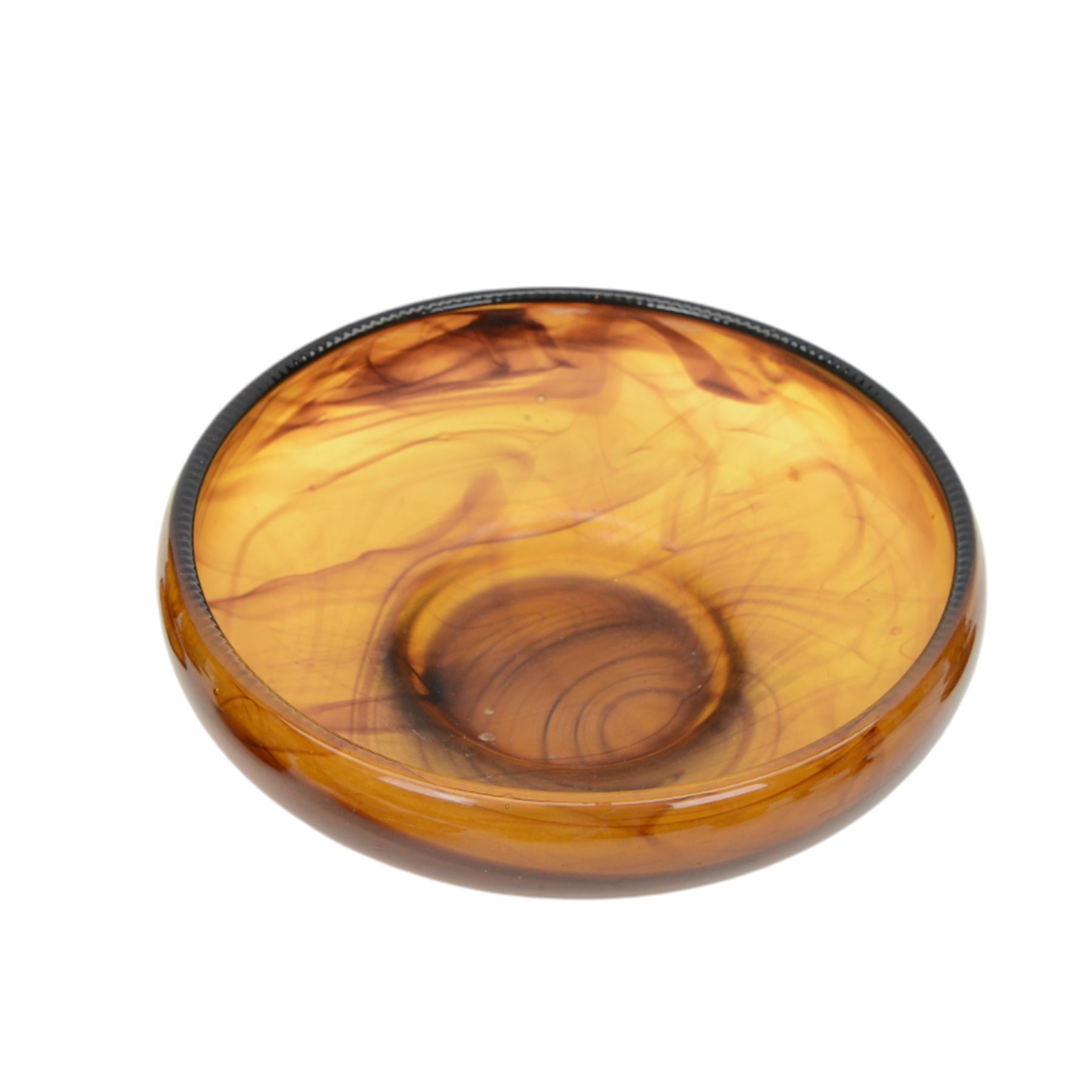 Collection of Davidson Amber Cloud glass, including vases, pedestal dish, flower frogs, together with other art deco glass 