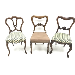 Three  Victorian rosewood dining chairs with upholstered seats, W50cm