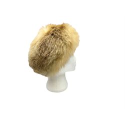 White Saga fox stole, together with Cresta Red fox fur hat, Red fox fur headband, a fur headband and matching cuffs, Harris Tweed clutch bag with fur trim, a fur clutch bag and an Ostrich feather and mohair scarf. 