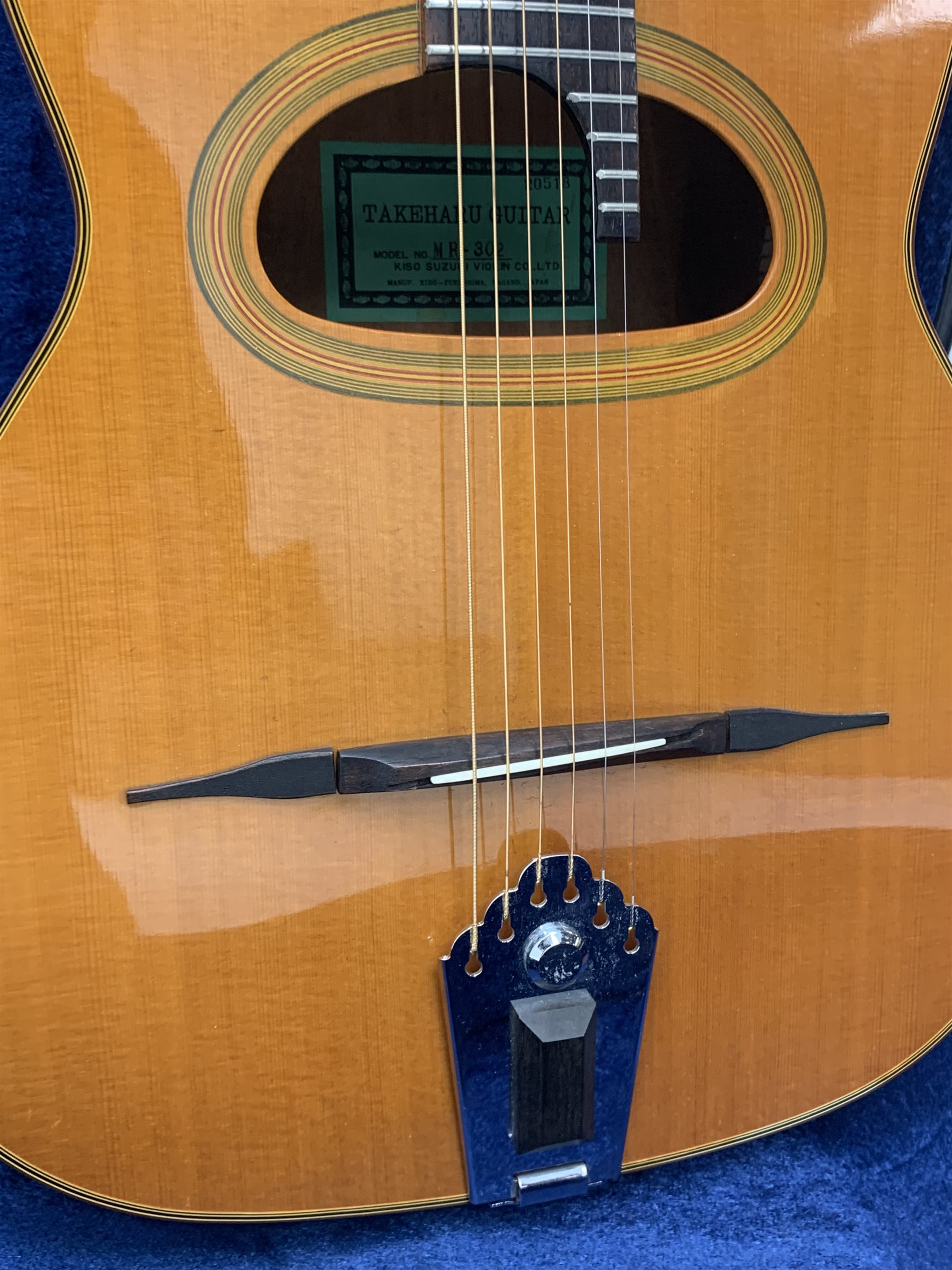 Takeharu MR-302 acoustic guitar by Kiso Suzuki, in carrying case